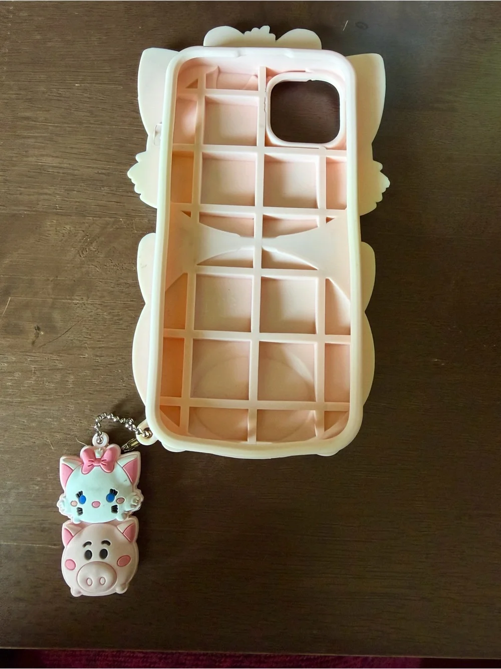 Cute Pink Cat & Pig Kids Phone Case with Keychain Charm